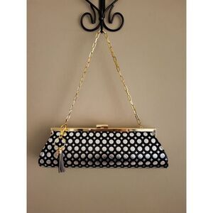 Nicole Lee Collection Black and Silver Geometric Clutch With Gold Chain